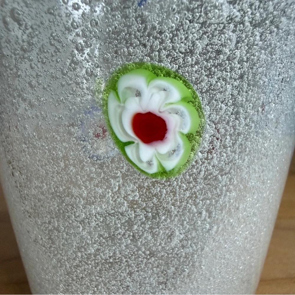 Crate & Barrel Zazz Hand Blown Double Old Fashioned Glass Millefiori Bubble C&B